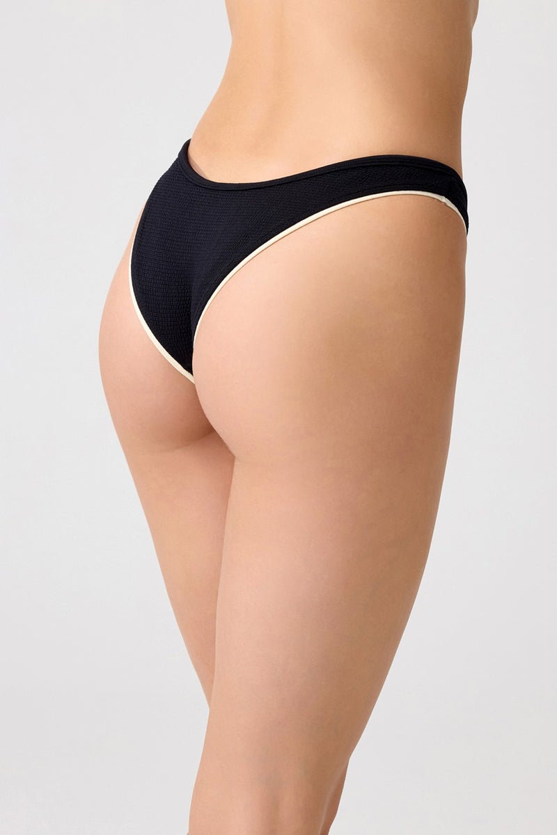 Los Ojos x Melodi Black-Cream Brazilian Model Bikini Bottom Retro Bottom  - Image 2