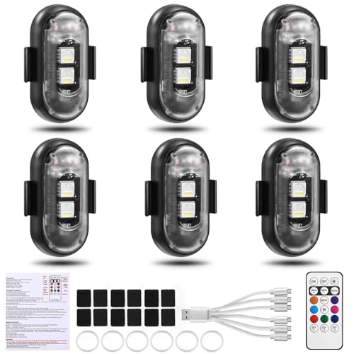 Suacopzar 6PCS Wireless LED Lights for Car with Remote Control Halloween Wireless LED Strobe Lights 8 Colors USB Charing IP65 Waterproof AntiCollision Warning Light for Car Interior Truck Drone Aircraft Bike - Image 1