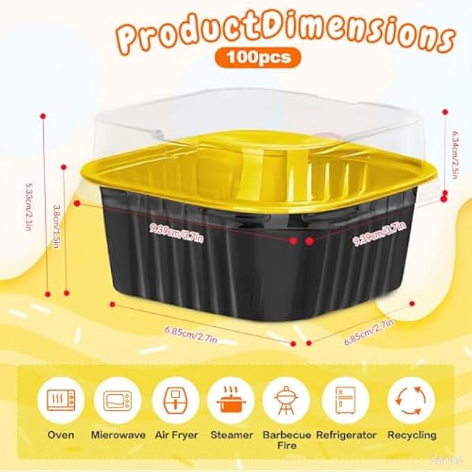 100 عبوة 5 أوقية من أحواض الكيك الصغيرة BlackGold مع أغطية أكواب الخبز أحواض رقائق الألومنيوم علب أكواب الحلوى الفردية حاويات للمبيعاتحفلات نزهات - Image 4