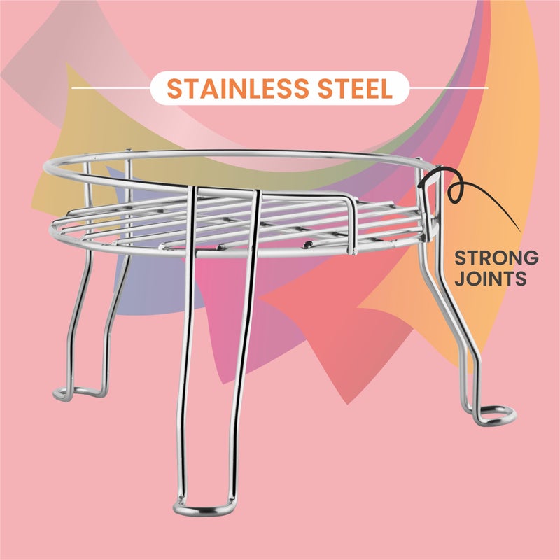 VIGNESHGENIX Stainless Steel Matka Stand for Water Pot Can| Matki/Ghada/Pot Stand for Kitchen | Plant Pot Steel Holder/Rack (22 x 22x 16 cm)  - Image 2