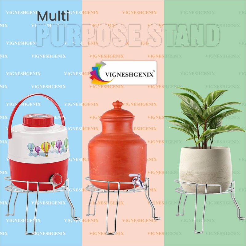 VIGNESHGENIX Stainless Steel Matka Stand for Water Pot Can| Matki/Ghada/Pot Stand for Kitchen | Plant Pot Steel Holder/Rack (22 x 22x 16 cm)  - Image 3