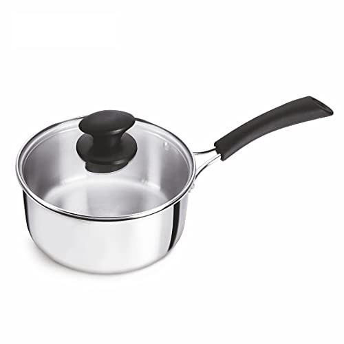 Alda Bueno Triply Stainless Steel Sauce Pan with Glass Lid 14cm, 1.0 LTR Metallic - Image 1