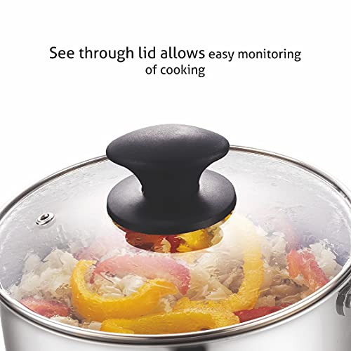 Alda Bueno Triply Stainless Steel Sauce Pan with Glass Lid 14cm, 1.0 LTR Metallic - Image 3