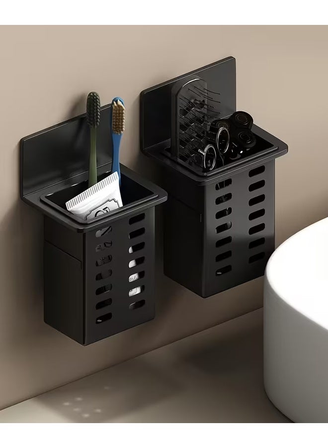 TaqwaMart 2pcs Black Toothpaste Holder and Toothbrush Holder Wall-mounted Storage Box for Bathroom Toiletries, Mobile Phone, Air Conditioner Remote Control Storage Box, Hanging Bracket, No Trace Installation, Utility Racks - Image 3