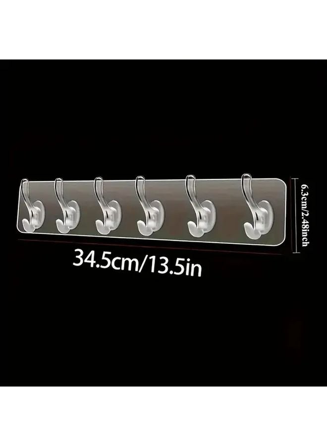 Six Rows Six Hooks Transparent Seamless Hanger Super Strong Adhesive Wall Mounted Storage Rack - Image 4