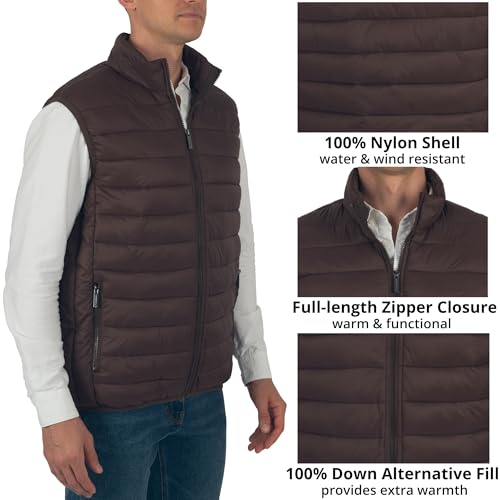 Alpine Swiss Clark Mens Puffer Vest Down Alternative Water Resistant Packable Outerwear Zip Up Pockets Warm Versatile Layer BRN Large - Image 3