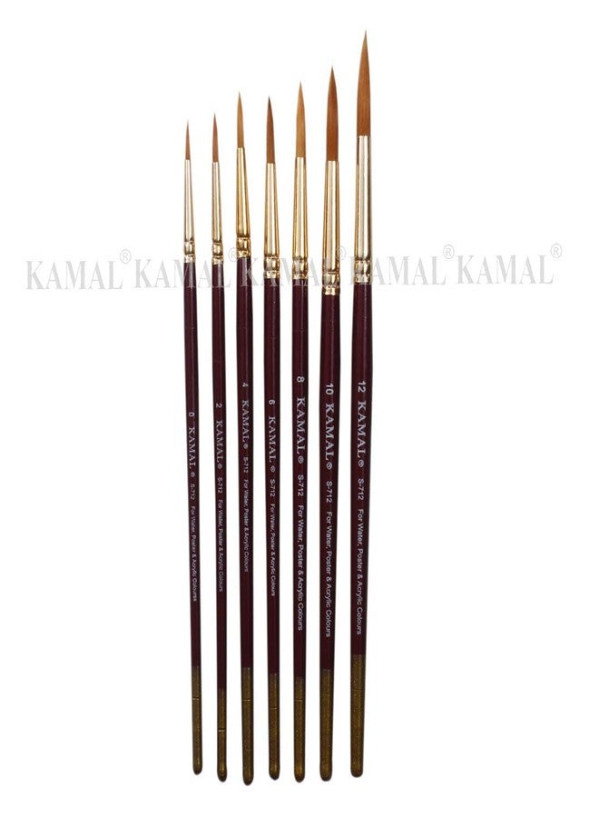KAMAL Round Artist Quality Painting Brush Golden Taklon / Synthetic Hair Handmade Quality (Maroon/Golden Handle ) - Image 2