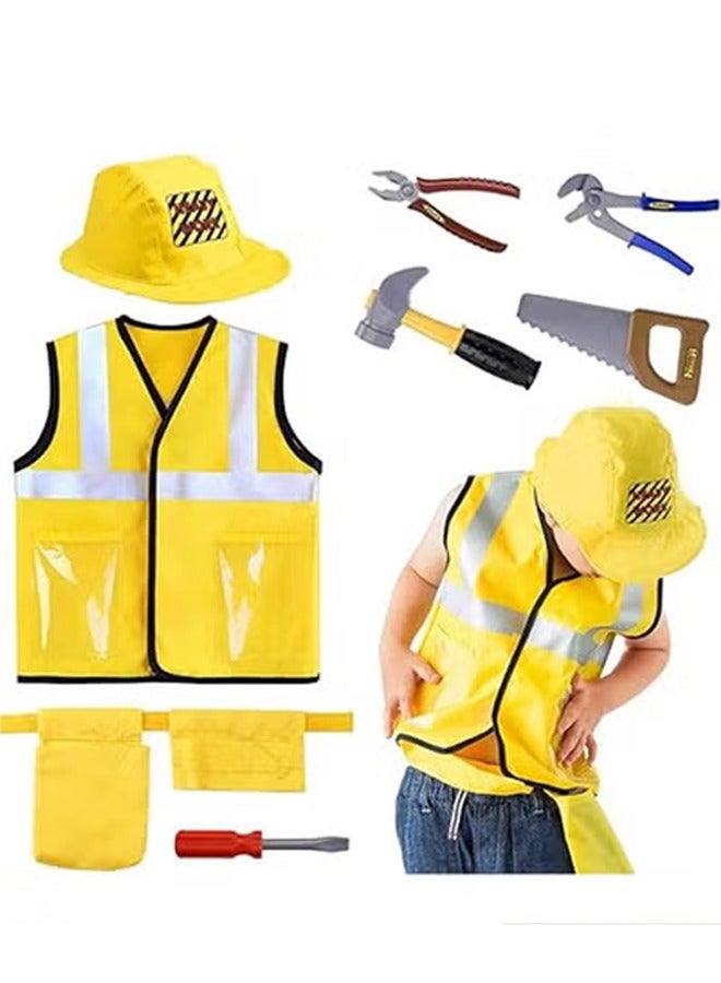 Construction Worker Costume Role Play Kit Set, Engineering Dress Up Gift Educational Toyfor Kids 4-8 Year Old - Image 1