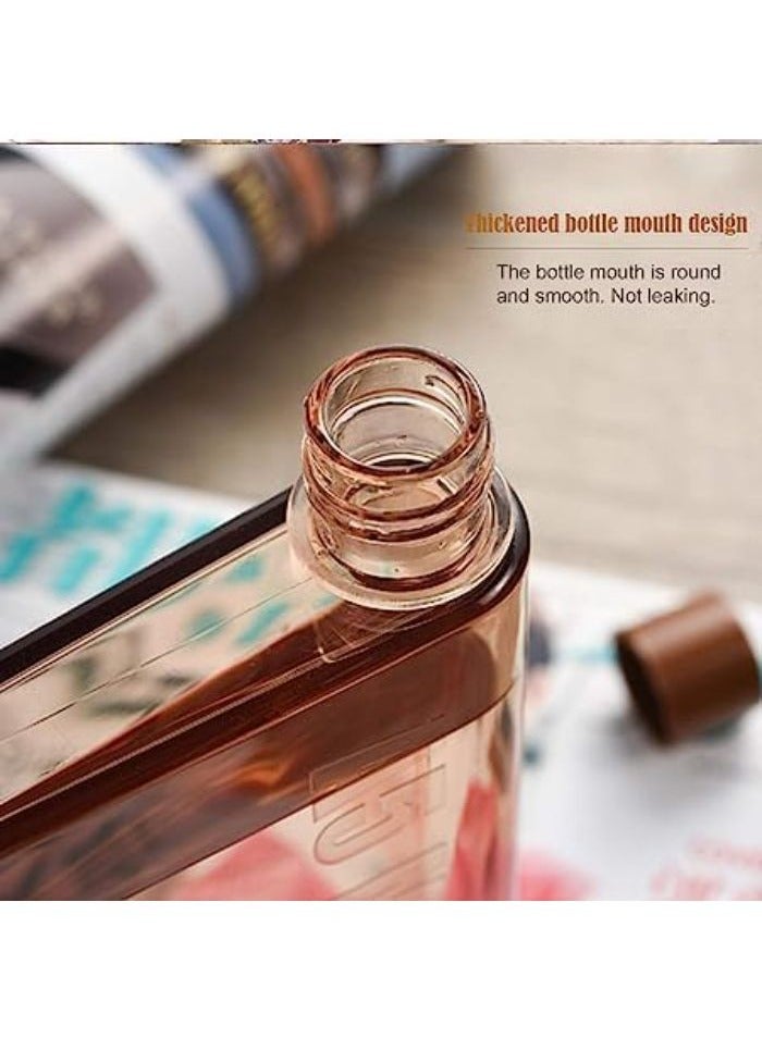 350ml Reusable Slim Flat Water Bottle Fits Pockets and Random Corners for School, Sports, Travel and Mealtime with Leakproof Cap, Plastic, Brown
