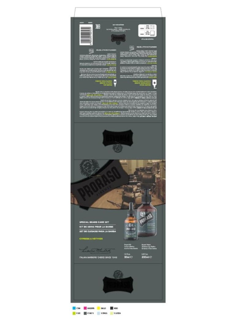 proraso Beard Care Kit for Men Beard Wash & Beard Oil Cypress and Vetyver