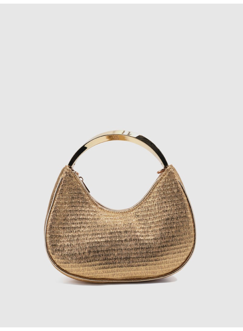 Women's Gold Woven Straw Handbag with Metal Chain, Retro Crossbody Shoulder Bag - Image 5