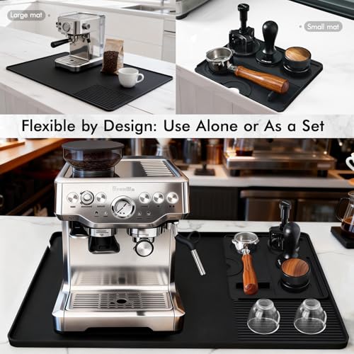 Dioomod 2in1 Silicone Coffee Mat Set 24x16 Large Bar Mat with Detachable Tamping Mat Heat Resistant NonSlip Counter Protector for Espresso Machine Dish Drying Coffee Bar Accessories Black - Image 3