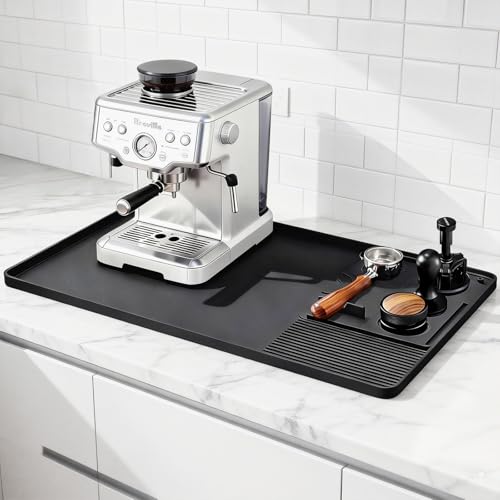 Dioomod 2in1 Silicone Coffee Mat Set 24x16 Large Bar Mat with Detachable Tamping Mat Heat Resistant NonSlip Counter Protector for Espresso Machine Dish Drying Coffee Bar Accessories Black - Image 1