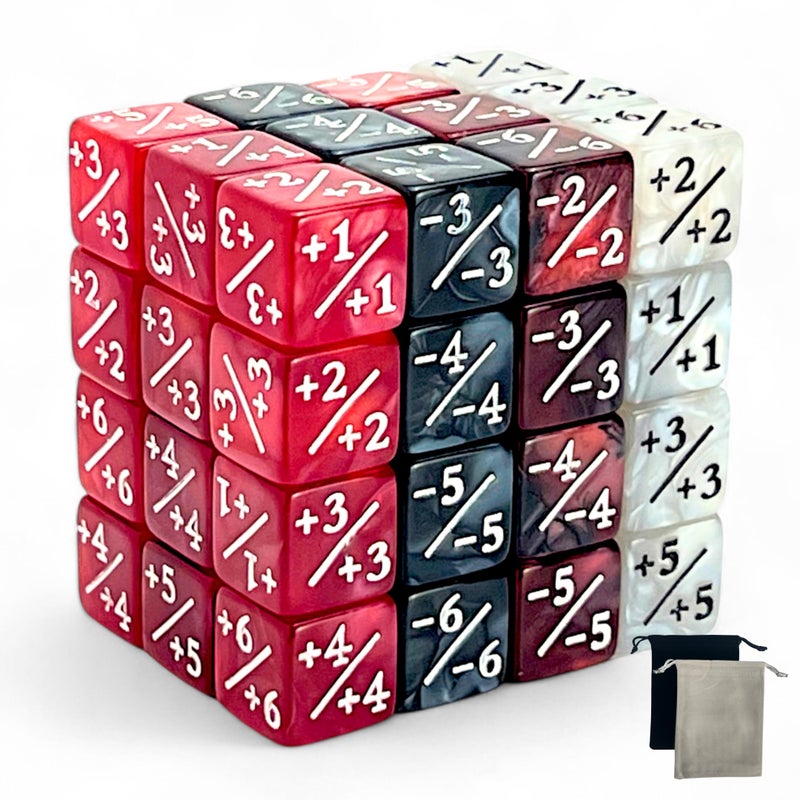 Luck Lab MTG Magic Life Counter Dice 48 PCS Compatible wMagic Card Game Accessories CCG Creature Stats w 2 Dice Bags Red Pearl Red Swirl White Pearl Black Pearl 16 mm - Image 3
