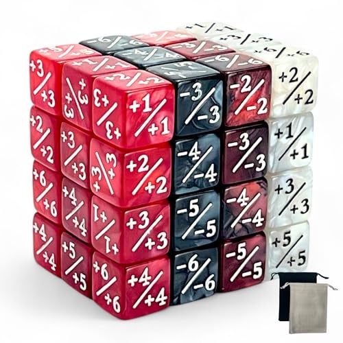 Luck Lab MTG Magic Life Counter Dice 48 PCS Compatible wMagic Card Game Accessories CCG Creature Stats w 2 Dice Bags Red Pearl Red Swirl White Pearl Black Pearl 16 mm - Image 1