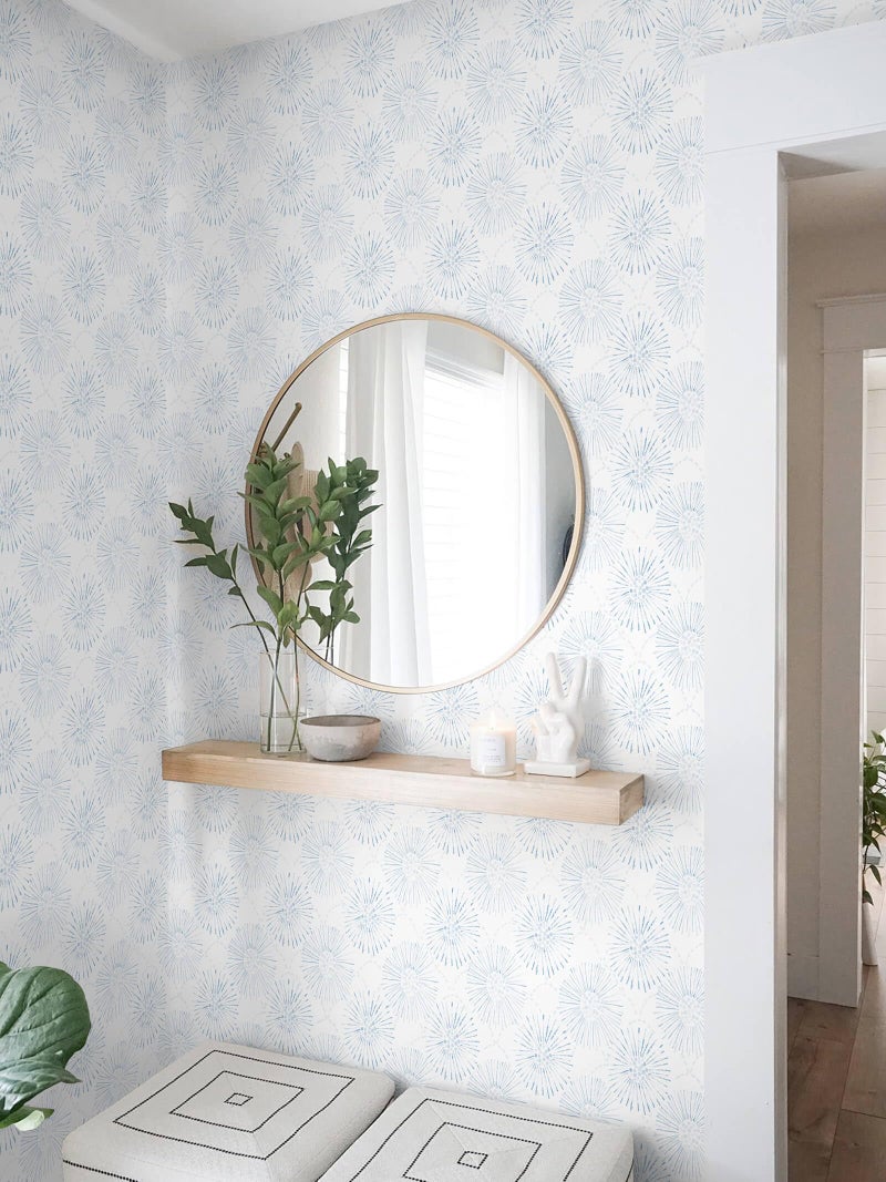 Fiula Boho Wallpaper Blue Wall Paper Peel and Stick Modern Blue and White Geometric Fireworks Contact Paper Renter Friendly Self-Adhesive Removable Bathroom Bedroom Laundry Room 17.3" Ã— 78.7" - Image 3