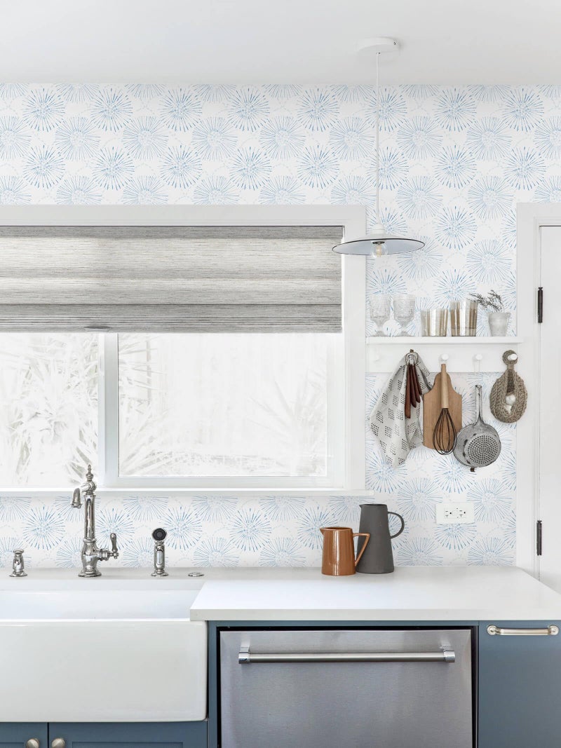 Fiula Boho Wallpaper Blue Wall Paper Peel and Stick Modern Blue and White Geometric Fireworks Contact Paper Renter Friendly Self-Adhesive Removable Bathroom Bedroom Laundry Room 17.3" Ã— 78.7" - Image 2