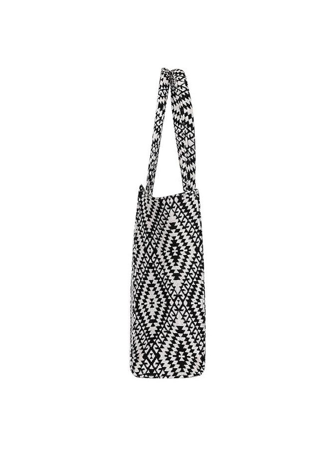 Monarch bizcom impex Stylish Buoy Tote Bag for Girls & Women | Sturdy Cotton Blend Jacquard | Double Shoulder Ladies Handbag Purse For Daily & Office,Travel Use Zip Pocket | Handcrafted (MoBagBW03) - Image 4