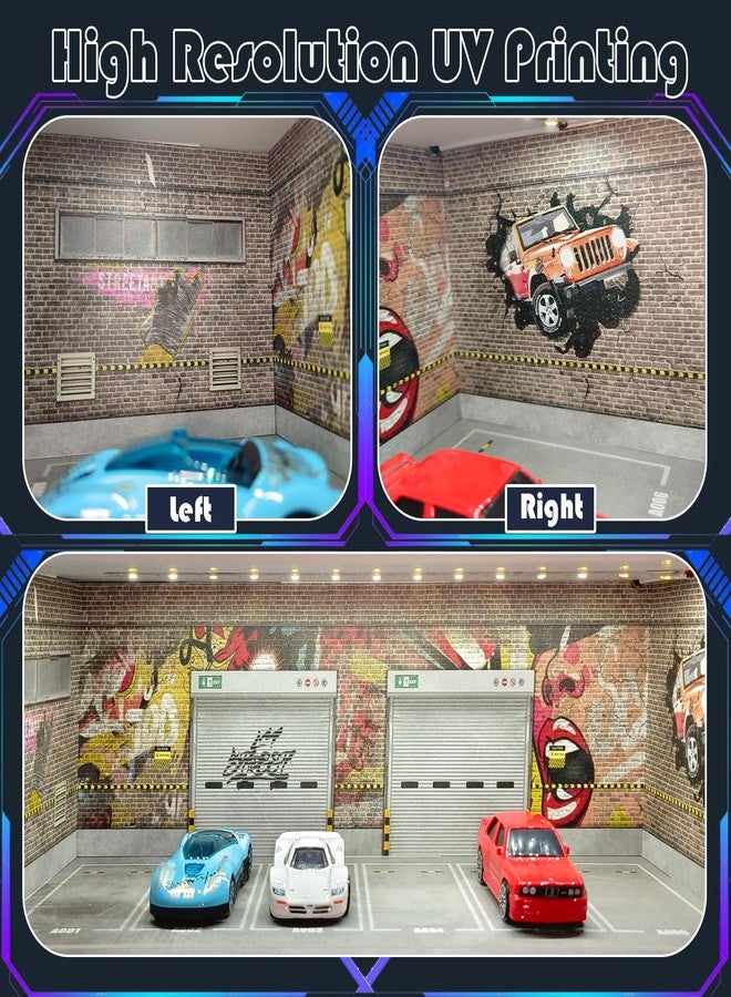 Saichotoy Display Case for Hot Wheels: Stackable Parking Garage Display for Matchbox 1/64 Scale Toy Car, Foamboard Storage for Monster Trucks with LED Light and Acrylic Cover, Shattering World - Image 2