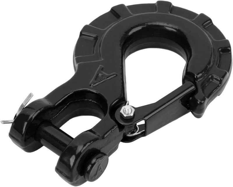 Trailer Chain Hook, 15T Breaking Force Alloy Steel Tow Hook, Winch with Safety Latch Galvanized for Trailer Truck Transport Tow Winch (Black) - Image 1