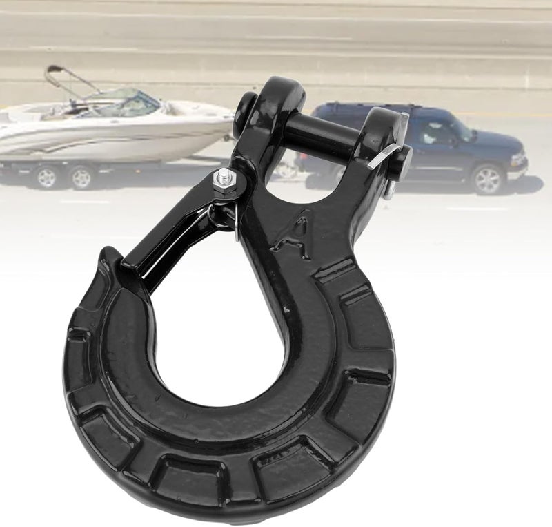 Trailer Chain Hook, 15T Breaking Force Alloy Steel Tow Hook, Winch with Safety Latch Galvanized for Trailer Truck Transport Tow Winch (Black) - Image 4
