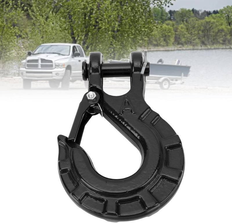 Trailer Chain Hook, 15T Breaking Force Alloy Steel Tow Hook, Winch with Safety Latch Galvanized for Trailer Truck Transport Tow Winch (Black) - Image 2