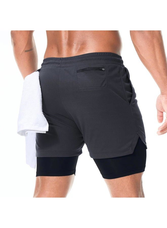 Surenow Mens Running Shortsï¼Å'Workout Running Shorts for Menï¼Å'2-in-1 Stealth Shortsï¼Å' 7-Inch Gym Yoga Outdoor Sports Shorts Grey - Image 2