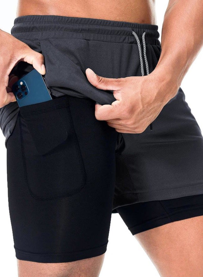 Surenow Mens Running Shortsï¼Å'Workout Running Shorts for Menï¼Å'2-in-1 Stealth Shortsï¼Å' 7-Inch Gym Yoga Outdoor Sports Shorts Grey - Image 1