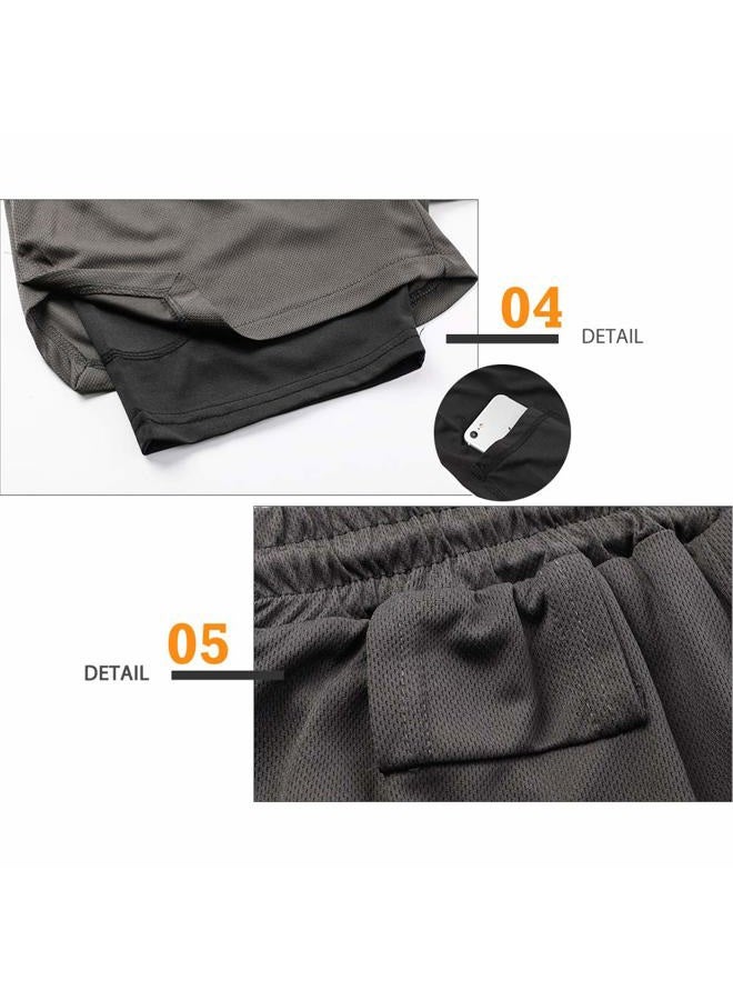 Surenow Mens Running Shortsï¼Å'Workout Running Shorts for Menï¼Å'2-in-1 Stealth Shortsï¼Å' 7-Inch Gym Yoga Outdoor Sports Shorts Grey - Image 5