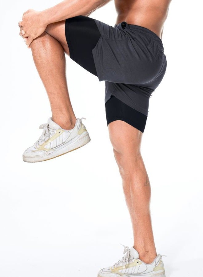 Surenow Mens Running Shortsï¼Å'Workout Running Shorts for Menï¼Å'2-in-1 Stealth Shortsï¼Å' 7-Inch Gym Yoga Outdoor Sports Shorts Grey - Image 3