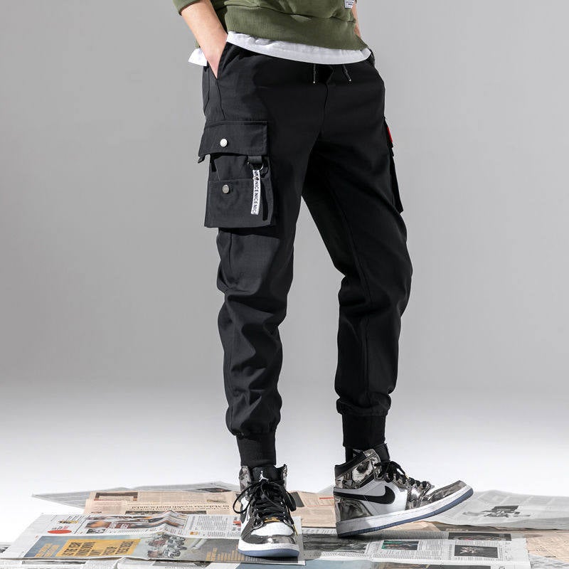 2024 autumn and winter fleece-lined thick warm overalls mens wear-resistant loose toe paratrooper mens pants plus size insulation pants 011-black regular style