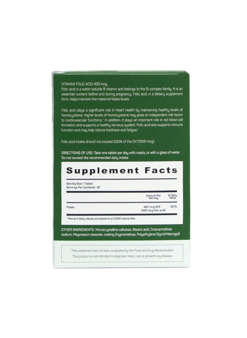 Vitamax Folic Acid 400 mcg Tablets 30's - Image 2