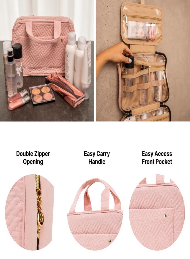 Carrywell (Not Made In China) Toiletry Bag Travel Bag with Hanging Hook, Makeup Organizer Case, Water-Resistant Cosmetic Bag For Full-size Containers, Toiletries, Pink Medium - Image 3