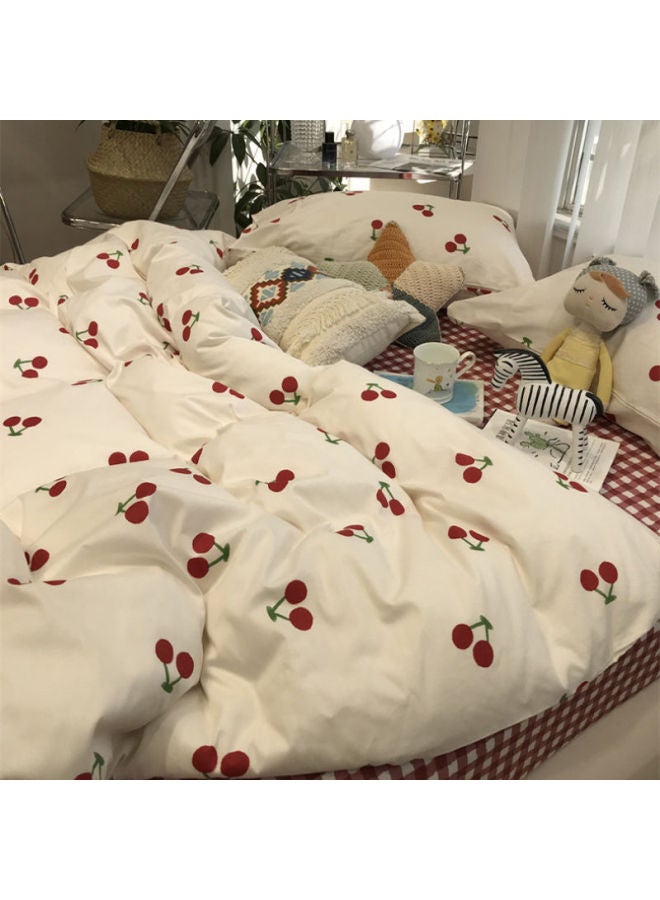 Generic Nanjiren Four-piece Set Washed Cotton Quilt Cover Student Dormitory Bed Single Quilt Three-piece Set Bedding Quilt Cover-Color:tidal Powder-Specifications:2.0 M Four-piece Set [quilt Cover 2x 2.3 M]] - Image 2