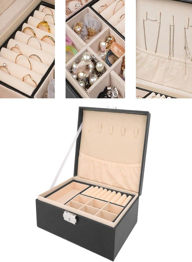 LOCKET 2-Layer Jewelry Box Organizer for Women and Girls - Large Men Jewelry Storage Case with Removable Tray for Necklace Earrings Rings Bracelets, PU Leather Vintage Gift (Black) - Image 2