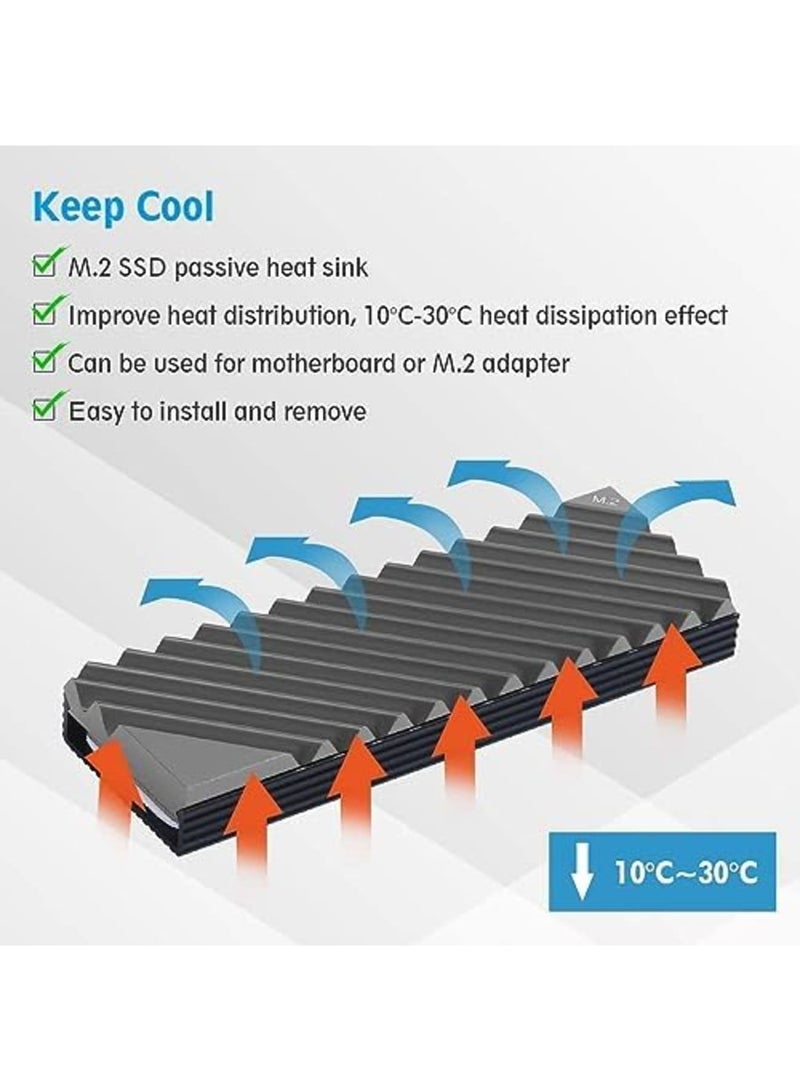 M.2 Heatsink Cooler, M.2 2280 SSD Heatsink, Aluminum Double-Sided NVME Heat Sinks for PS5 Computer PC -Grey - Image 4