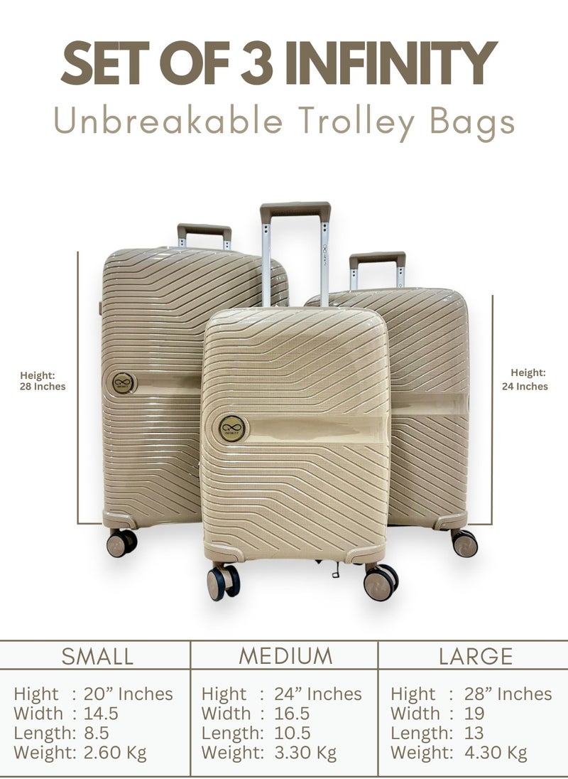Generic - Khaki Infinity Set of 3 Trolley SuitCases Small | Medium | Large Trolley - Image 1