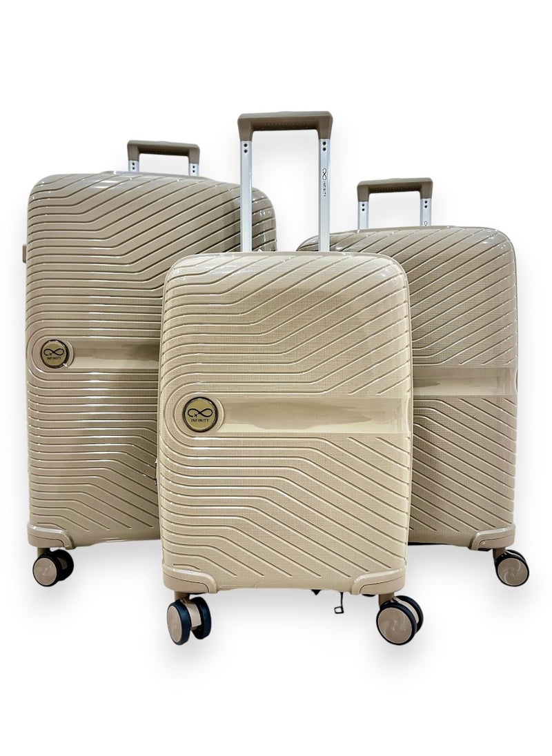 Generic - Khaki Infinity Set of 3 Trolley SuitCases Small | Medium | Large Trolley - Image 1