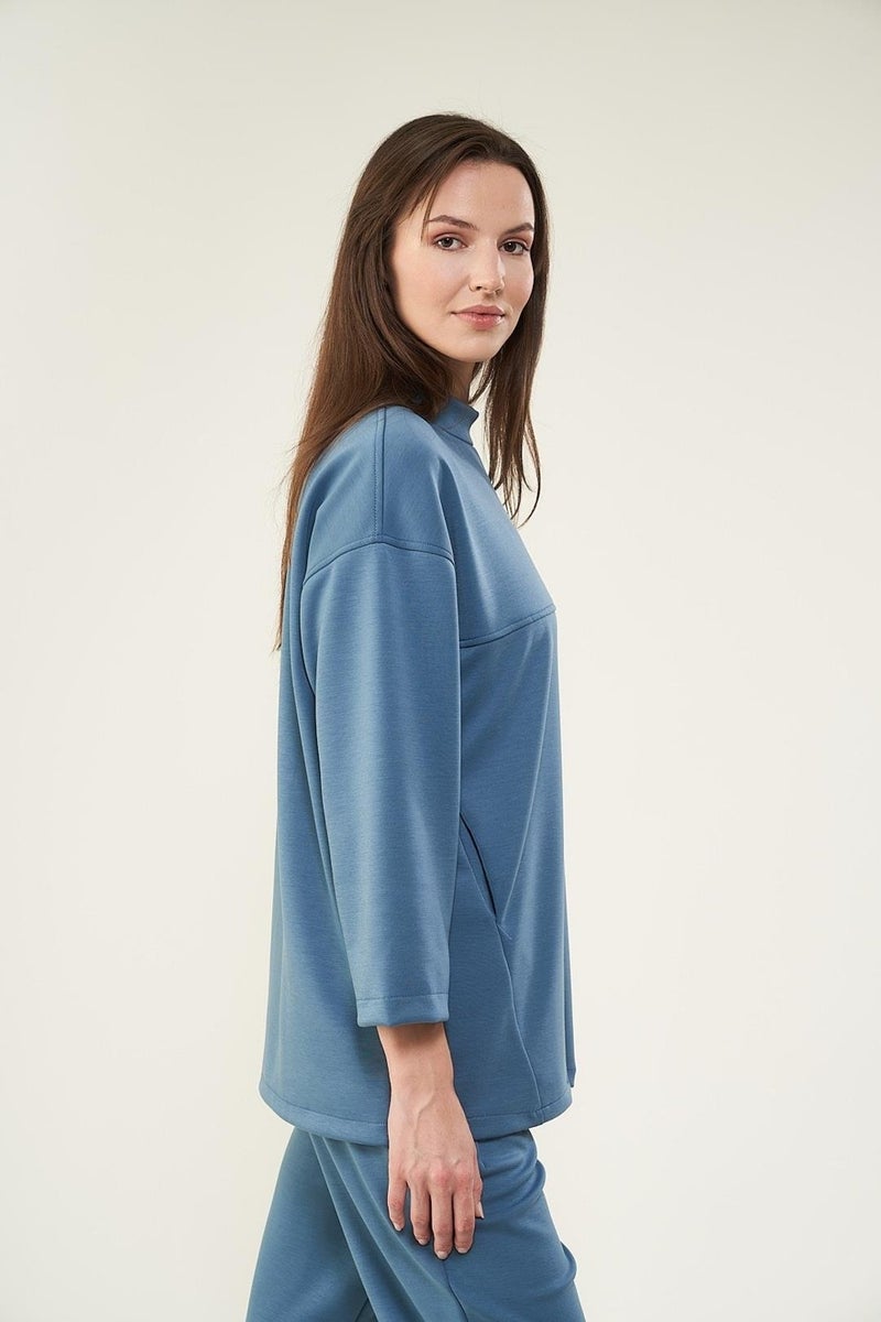 Mevra Front Stitched Pocket Sweatshirt Indigo  - Image 1