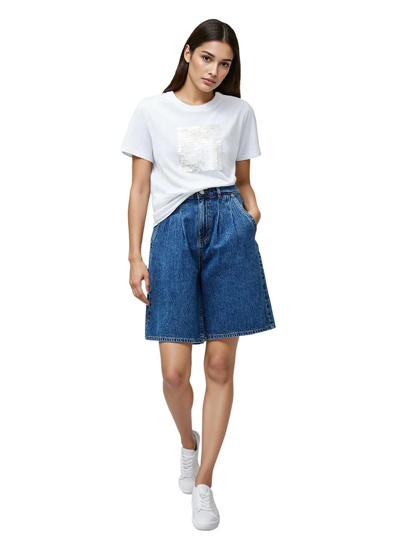 فرنش كونكشن Sequin Regular Cotton Crew Neck T-Shirt
