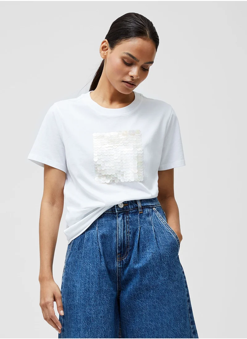 French Connection Sequin Jersey Short Sleeve T-Shirt