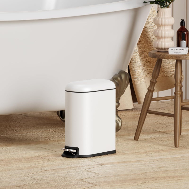 CEROELDA Small Bathroom Trash Can with Lid Soft Close, 5L/1.3 Gallon Stainless Steel Slim Garbage Can, Metal Waste Basket with Step Pedal, for Office, Bedroom, Toilet, Dorm Room (White, 1.3 Gallon) - Image 2