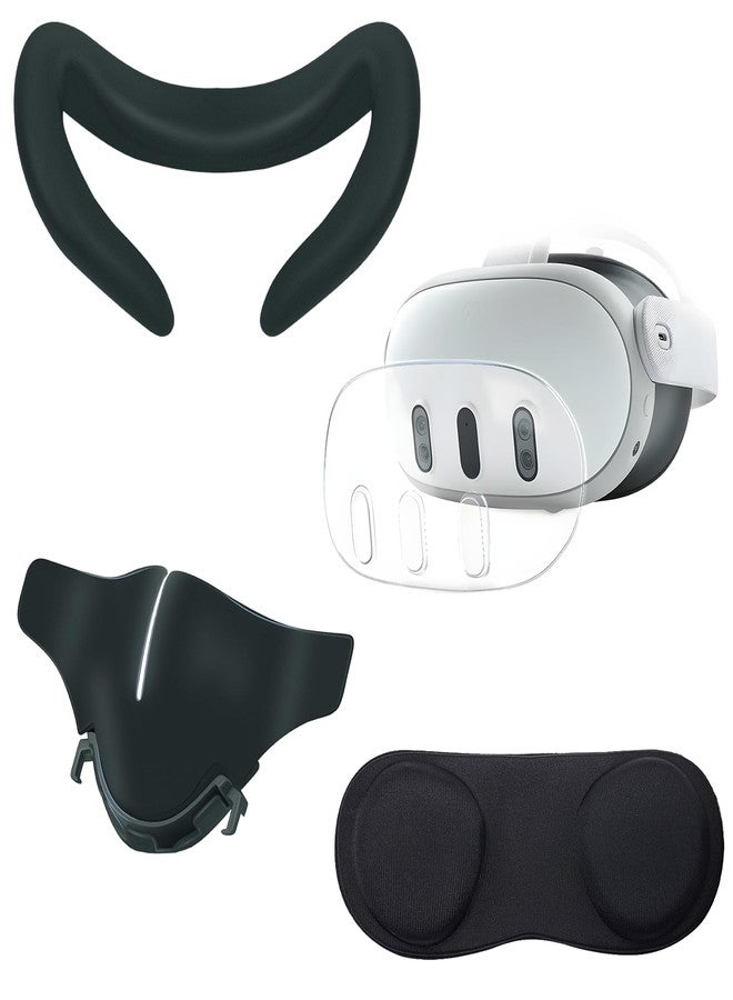 TNE Face Cushion Cover, Nose Guard/Light Blocker, Outer Shell, Thumbstick Caps, Lens Pad for Meta Quest 3 | Silicone Face Pad Cover, Front Cover, Lens Dust Protector Accessories for VR Headset (Black) - Image 1
