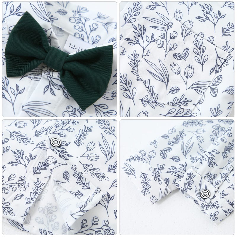 YALLET Toddler Baby Boy Clothes Suit Gentleman Wedding Outfits, Formal Dress Shirt+Bowtie+Vest+Boutonniere+Suspender Pants(V Green, 2-3T) - Image 2
