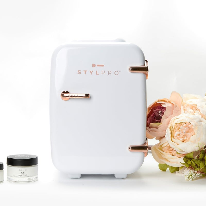ستايل برو STYLPRO ثلاجة تجميل صغيرة بالذهب الوردي: مبرد/مدفئ محمول بسعة 4 لتر للعناية بالبشرة والمكياج ومستحضرات التجميل. نظم في غرفة النوم أو الحمام أو غرفة الملابس - Image 5