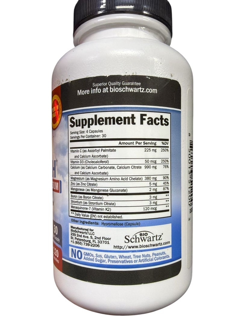 BioSchwartz Bone Strength Supplement with Calcium + D3, K2 & Magnesium - 120 Capsules - Image 2