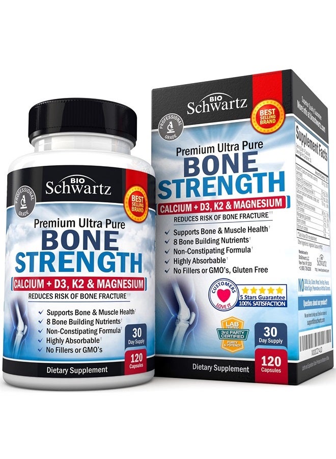 BioSchwartz Bone Strength Supplement with Calcium + D3, K2 & Magnesium - 120 Capsules - Image 4