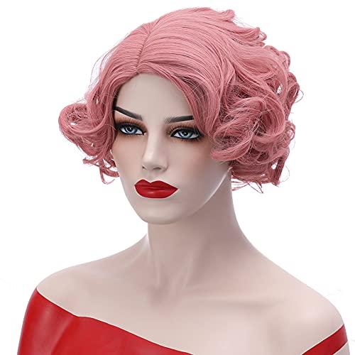 BERON 1920s Short Curly Pink Synthetic Wig with Natural Waves for Women Cosplay Costume Party Come with Wig Cap (Lovely Pink) - Image 3