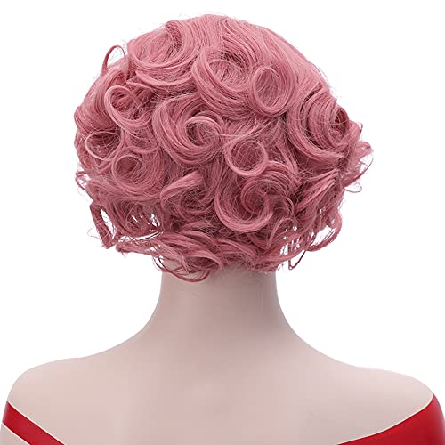BERON 1920s Short Curly Pink Synthetic Wig with Natural Waves for Women Cosplay Costume Party Come with Wig Cap (Lovely Pink) - Image 4