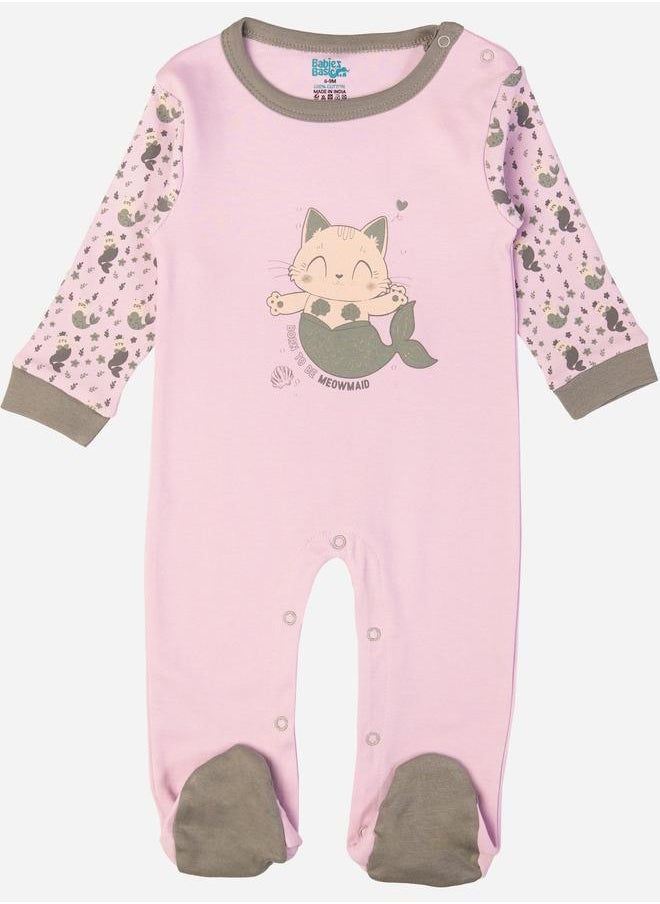 Babies Basic Babies Basic Printed Cotton Long Sleeves Sleepsuit  - Image 1